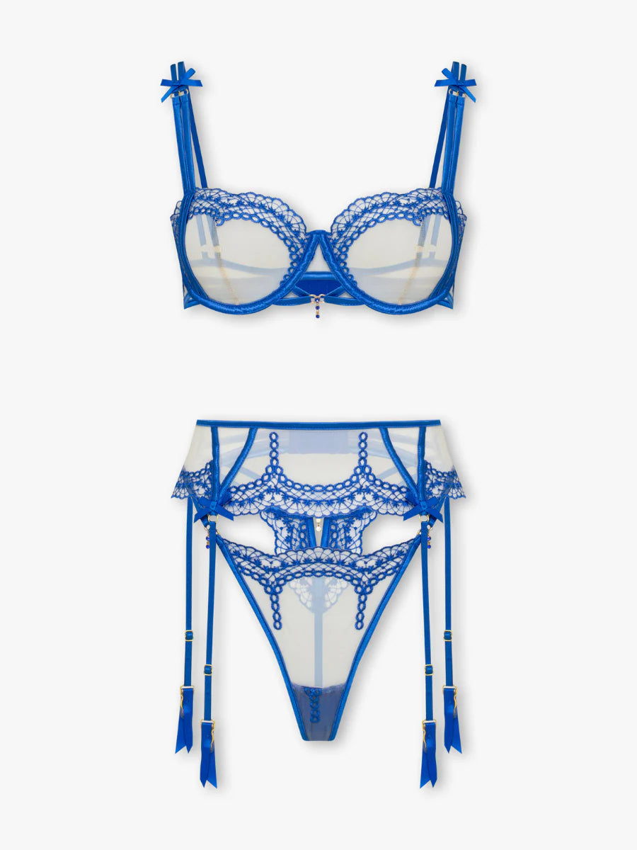 Azura - Navy Blue Transparent Garter Set
