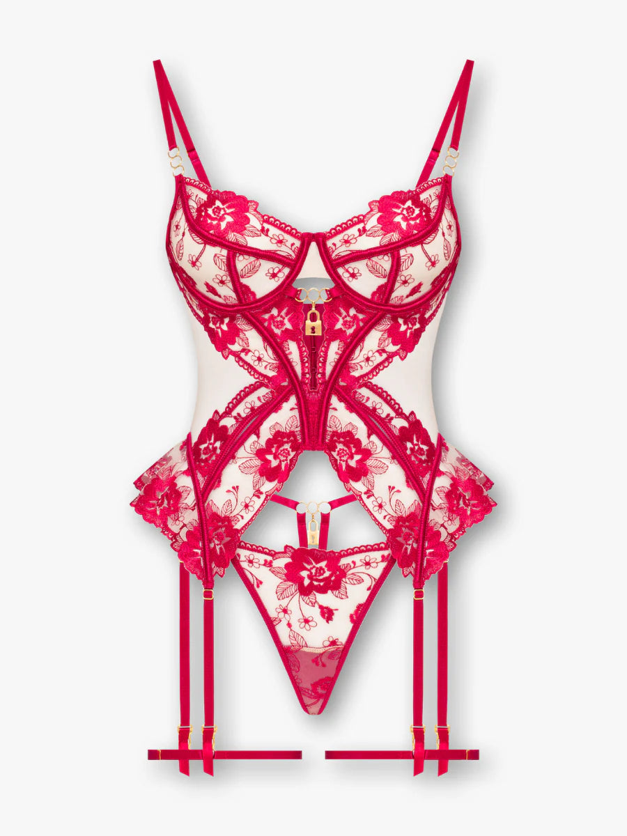 Celeste - Red Bustier Garter Set