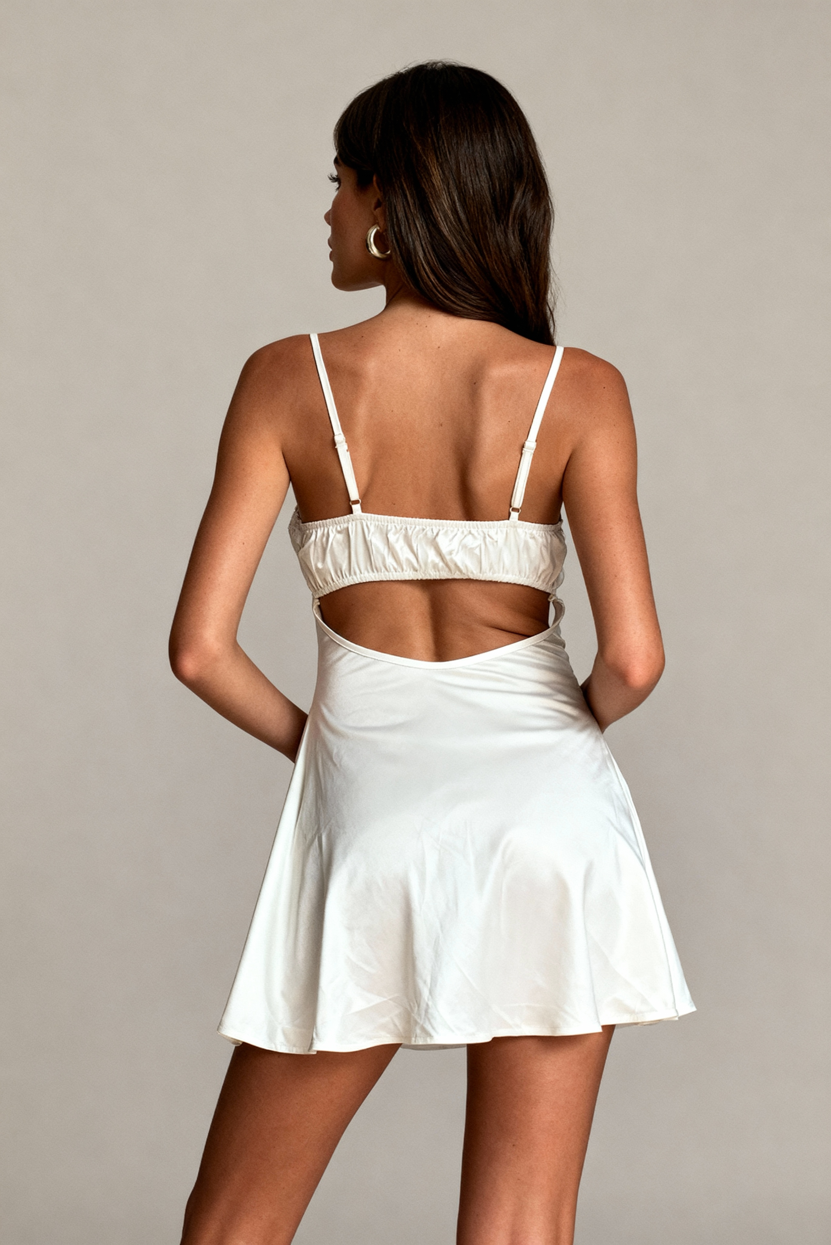 Elysian Series - White Satin & Lace Open-Back Nightdress - White
