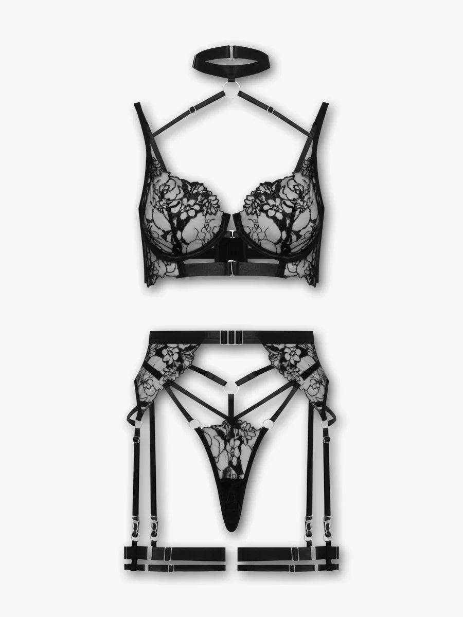 Georgina – Black Suspender Lingerie Set