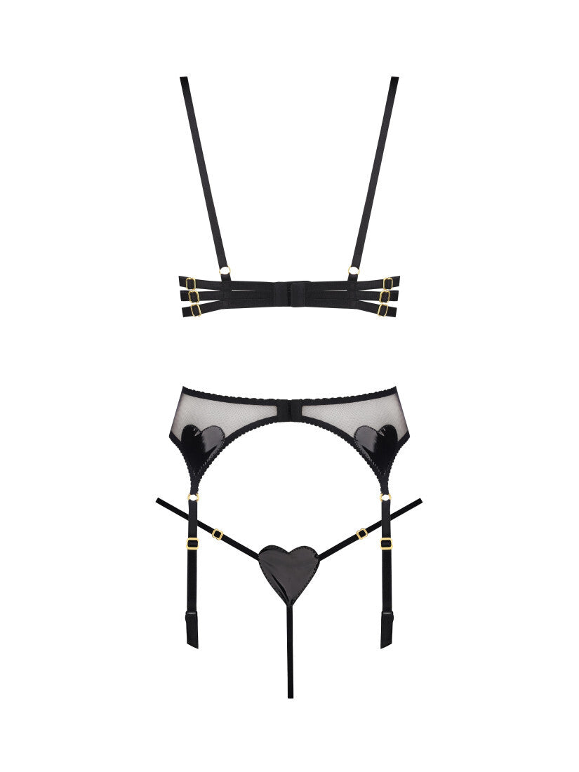 Latex Leather Heart Garter Set