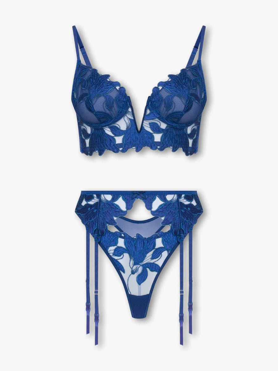 Liliana - Blue Embroidered Garter Set