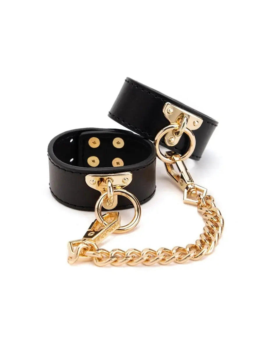 Omalia - Leather Gold Detailed Fantasy Handcuff Set