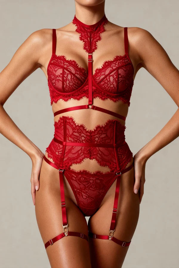 Opulent Lace - Red Garter Set
