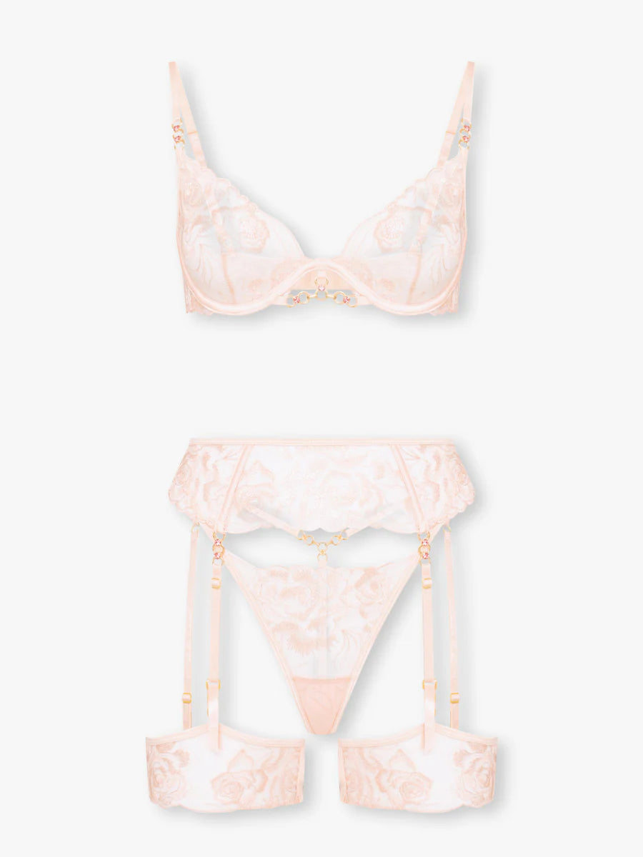 Rosalia - Cream Embroidered Garter Set