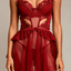 Illusion Series - Lace Bustier Nightdress with Heart Embroidery - Red