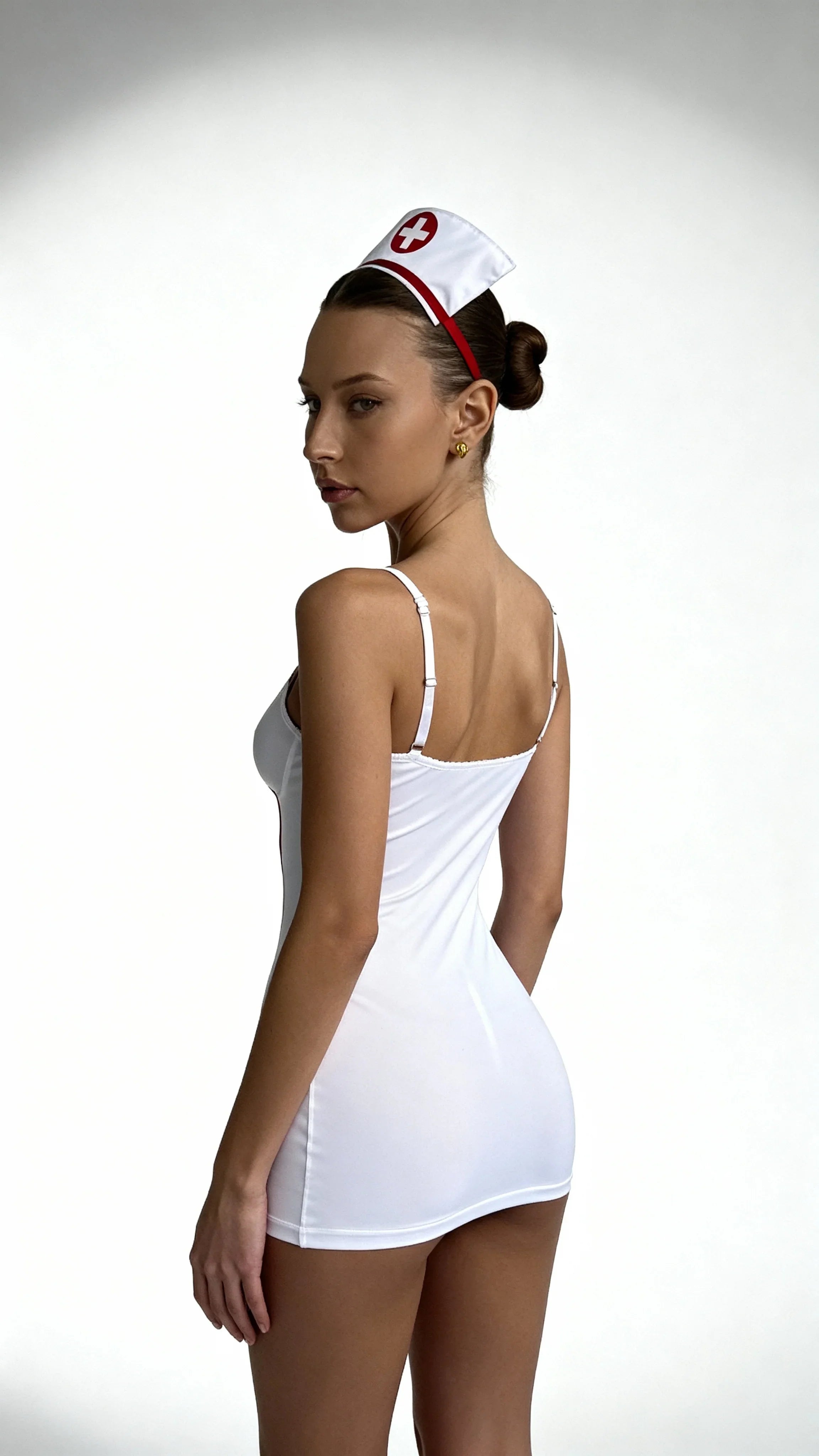 Zip Front Nurse Dress – White