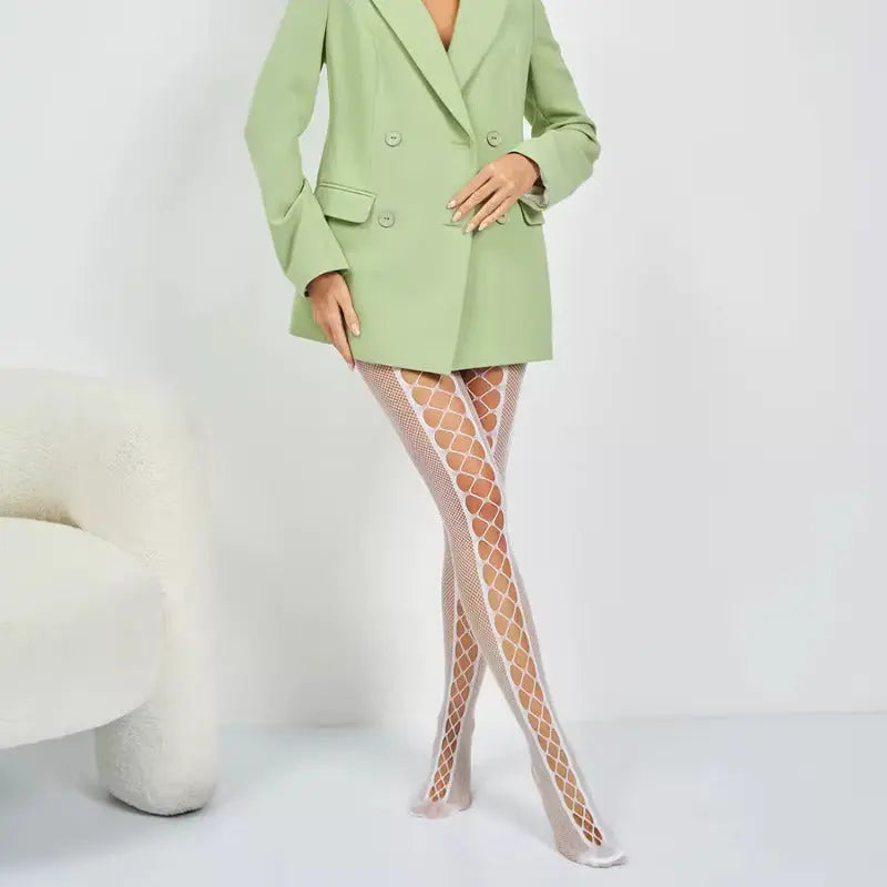 Ivory Temptation - White High Waist Garter Stockings