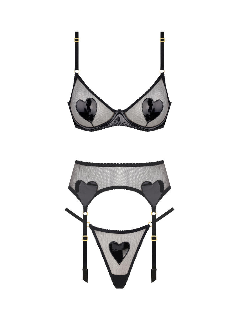 Latex Leather Heart Garter Set