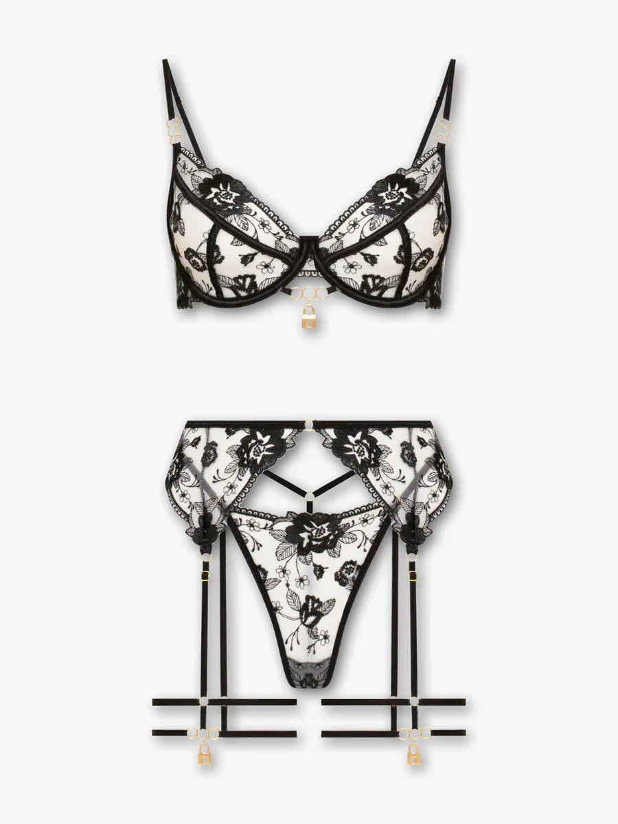Lustre Royale - Transparent Black Lace Lingerie Set