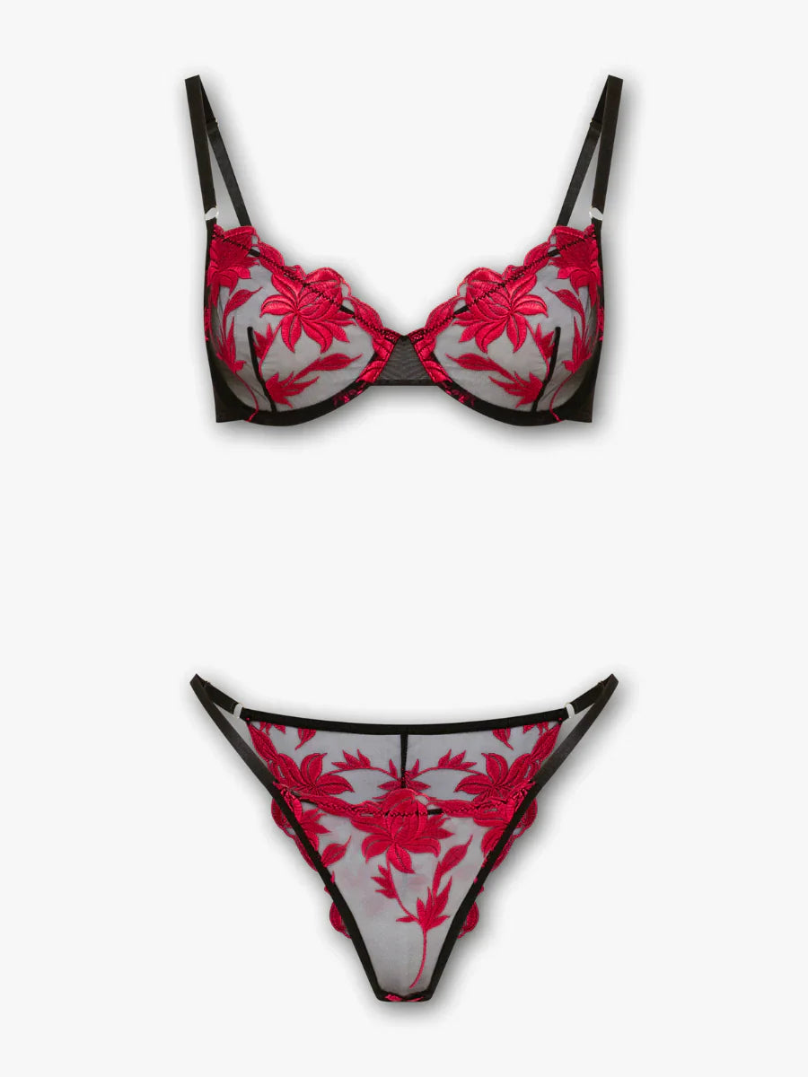 Mila - Burgundy Embroidered Lingerie Set