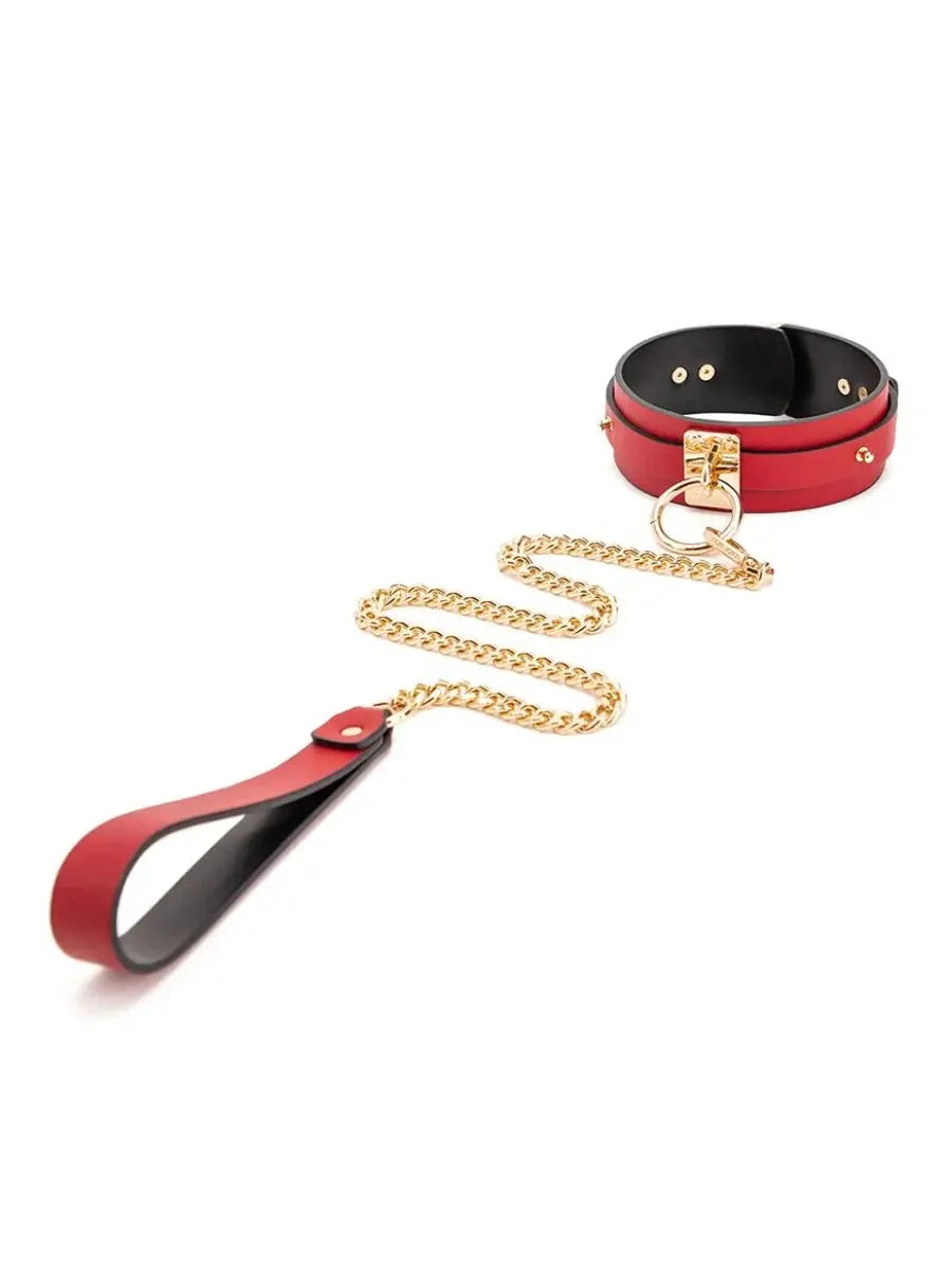 Omalia - Leather Gold Red Fantasy Collar