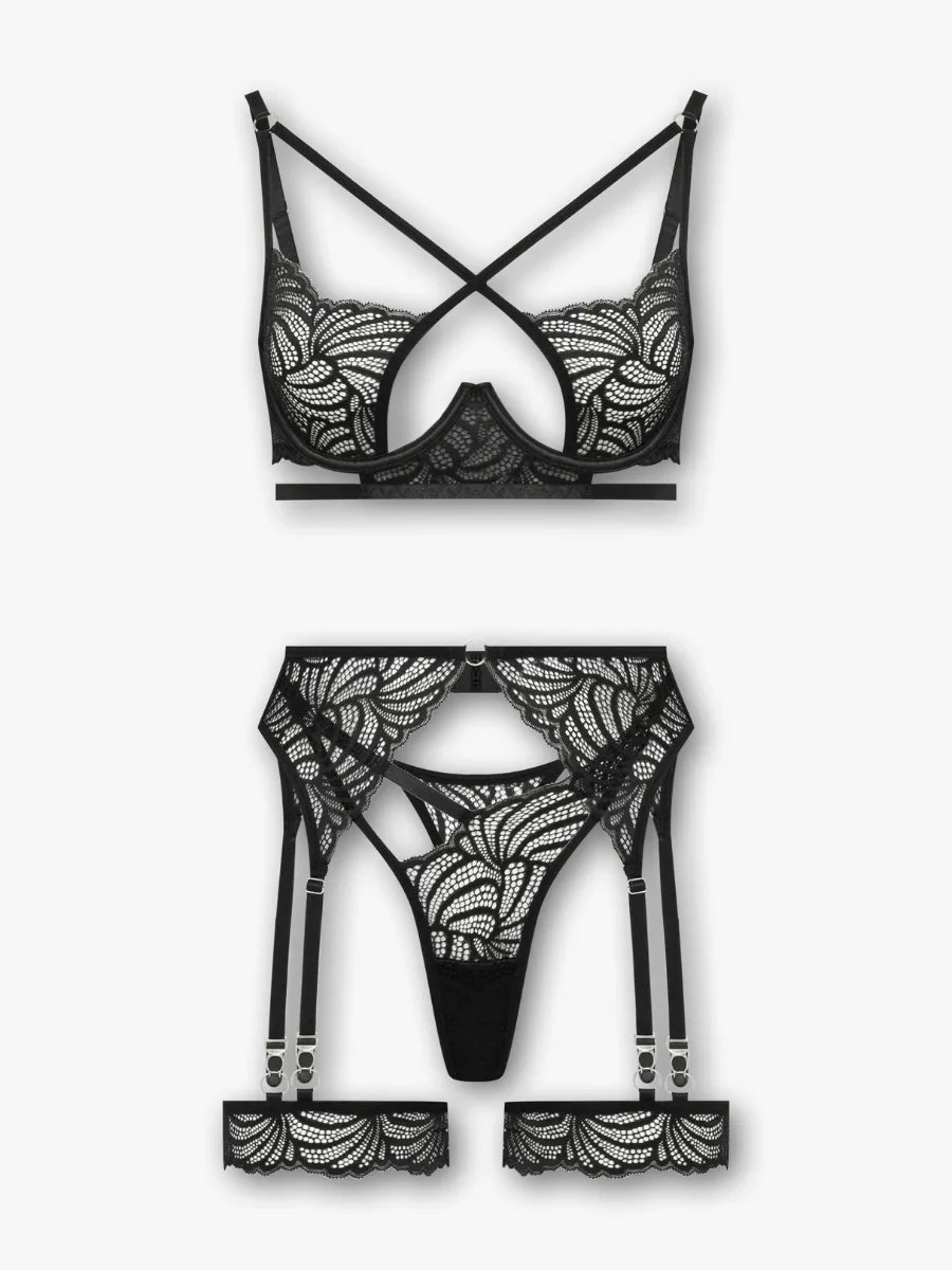 Savannah - Black Bustier Lace Lingerie Set