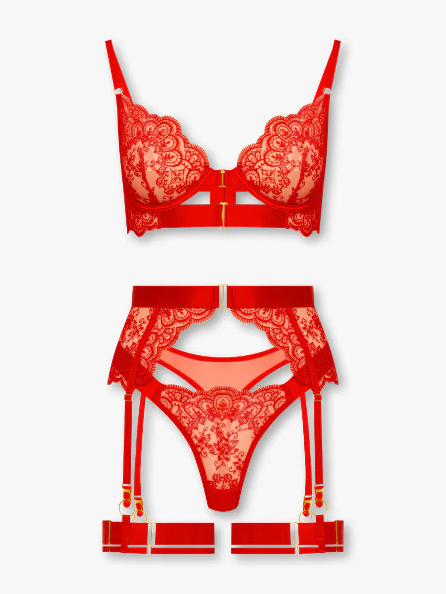 Valeria - Red Lace lingerie Set with Bows