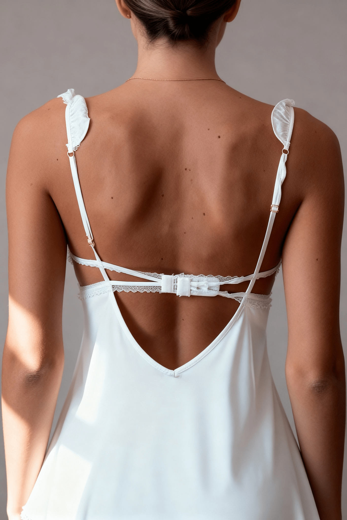 Elysian Series - White Satin Nightdress with Feather-Embroidered Lace Bustier - White