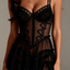 Pure Allure Series - Sheer Embroidered Tulle Nightdress with Structured Bustier - Black