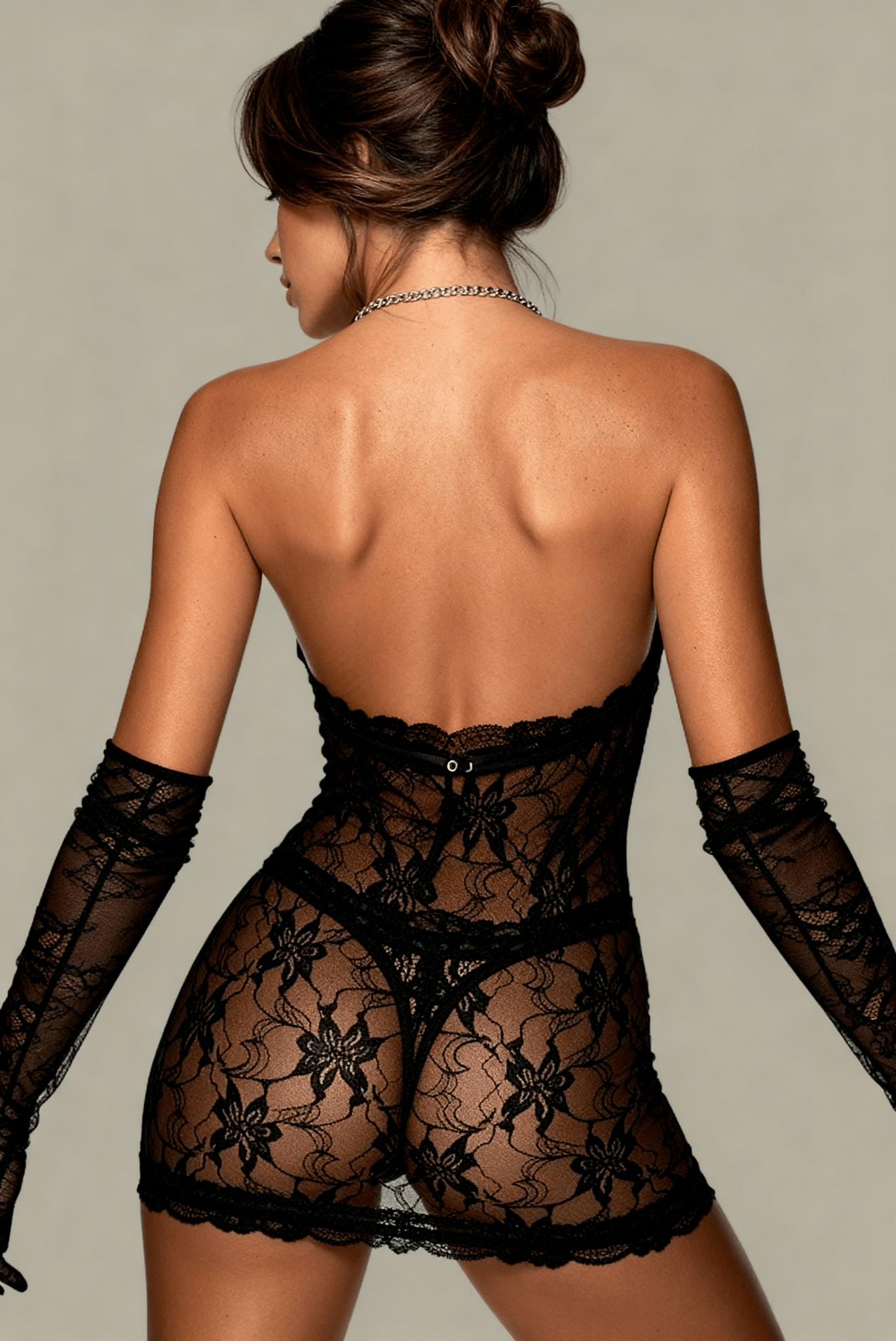 Illusion Series - Midnight Lace Nightdress Set - Black